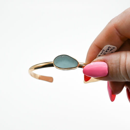 Gold fill horizontal aqua sea glass cuff