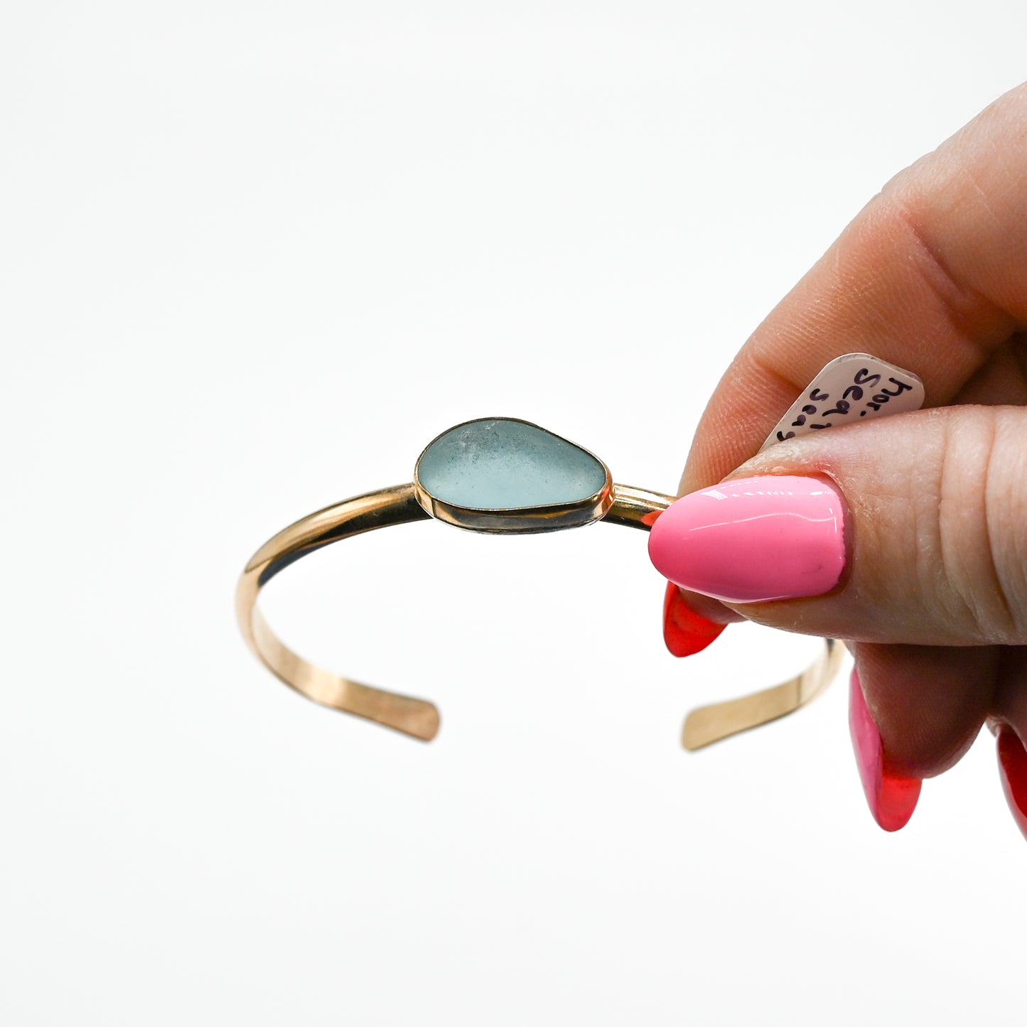 Gold fill horizontal aqua sea glass cuff
