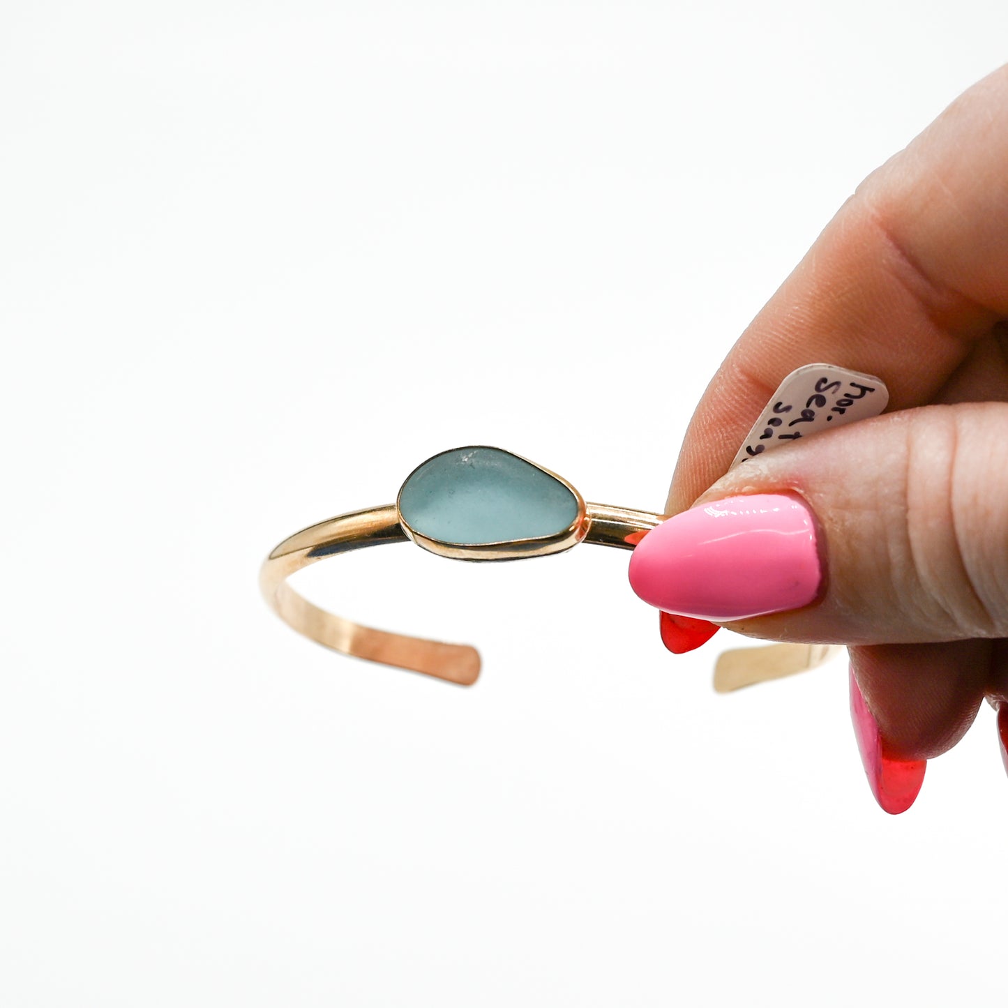 Gold fill horizontal aqua sea glass cuff