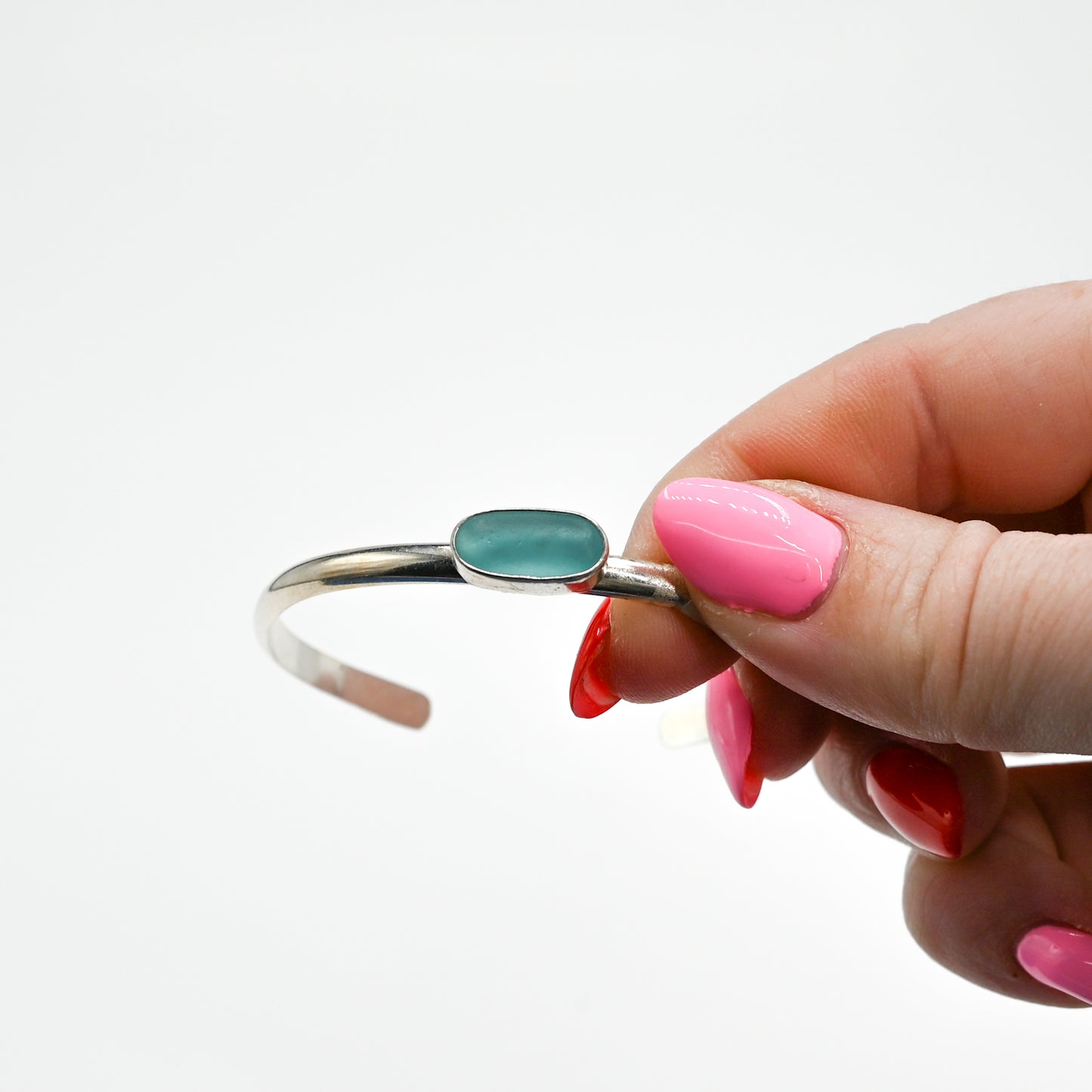 Horizontal aqua sea glass cuff