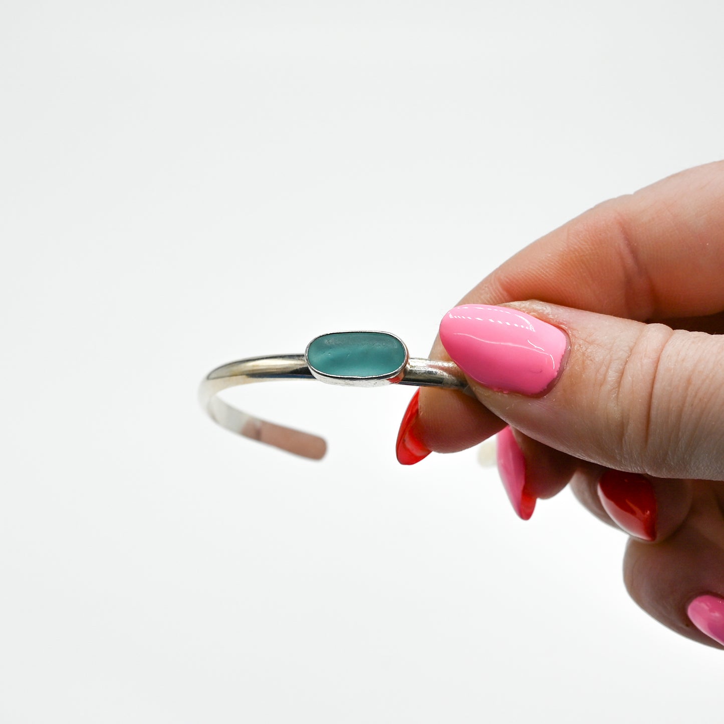 Horizontal aqua sea glass cuff