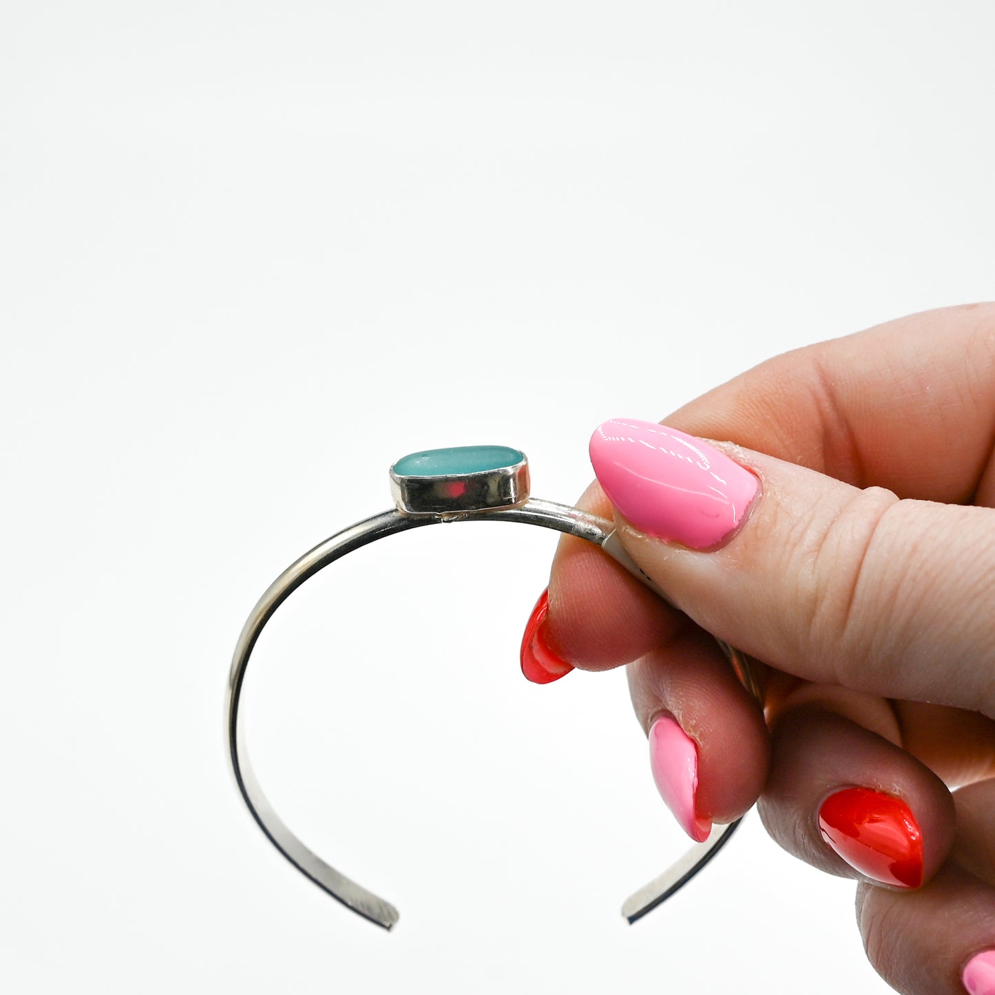 Horizontal aqua sea glass cuff