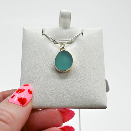 Aqua sea glass necklace