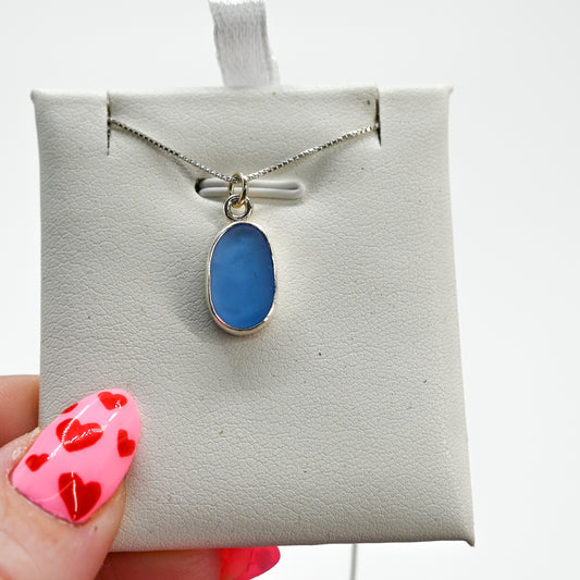 Cornflower sea glass necklace