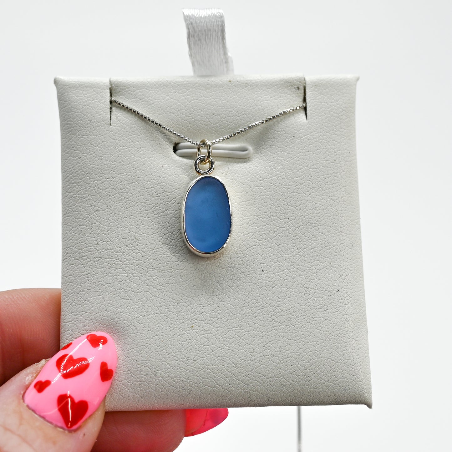 Cornflower sea glass necklace