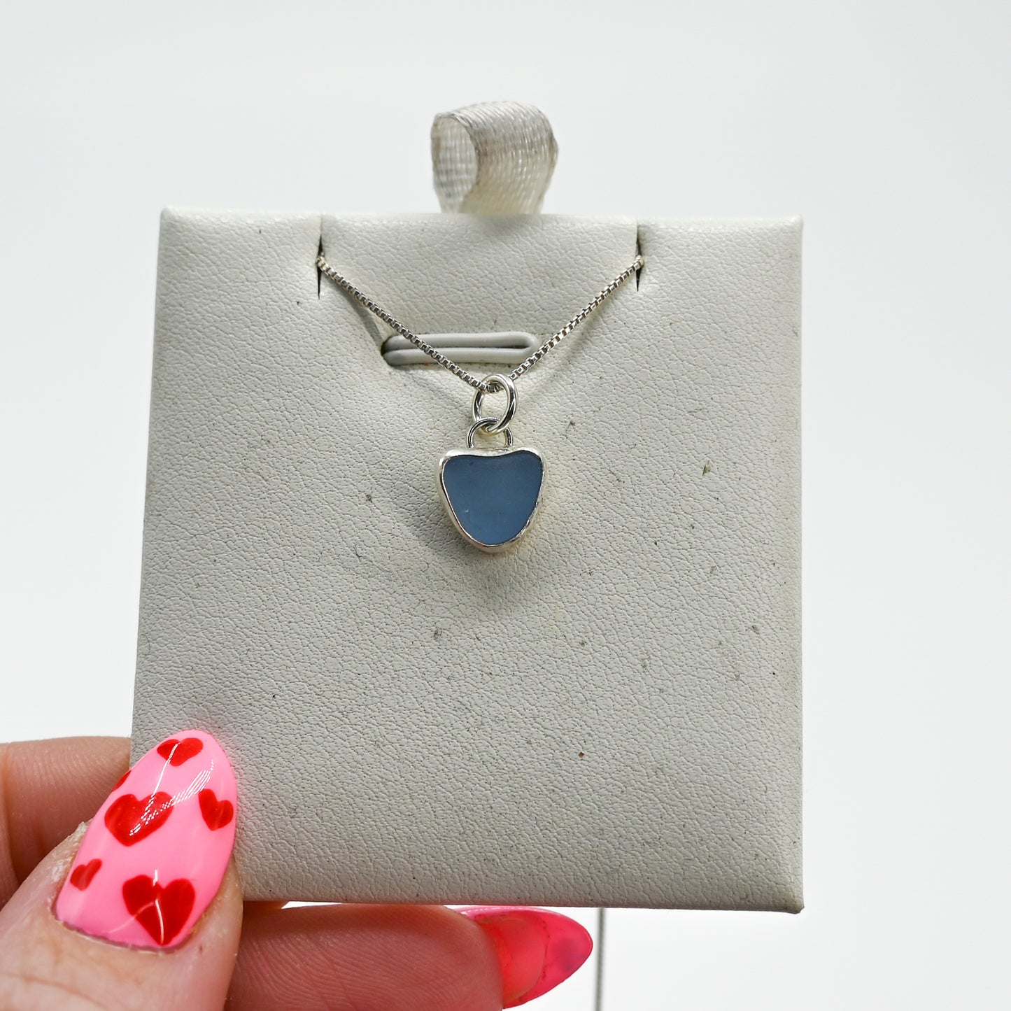 Cornflower sea glass heart necklace