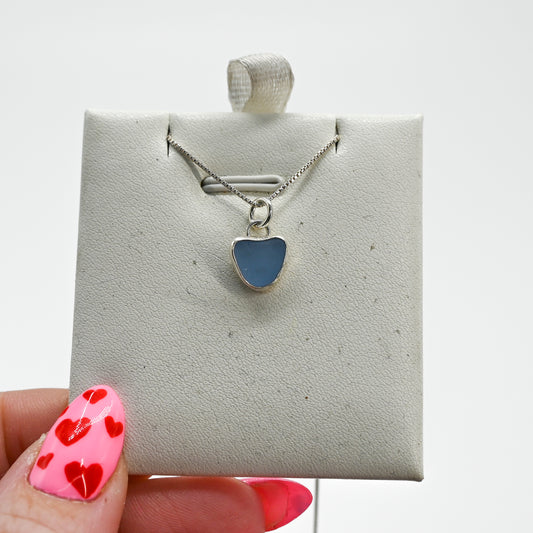 Cornflower sea glass heart necklace