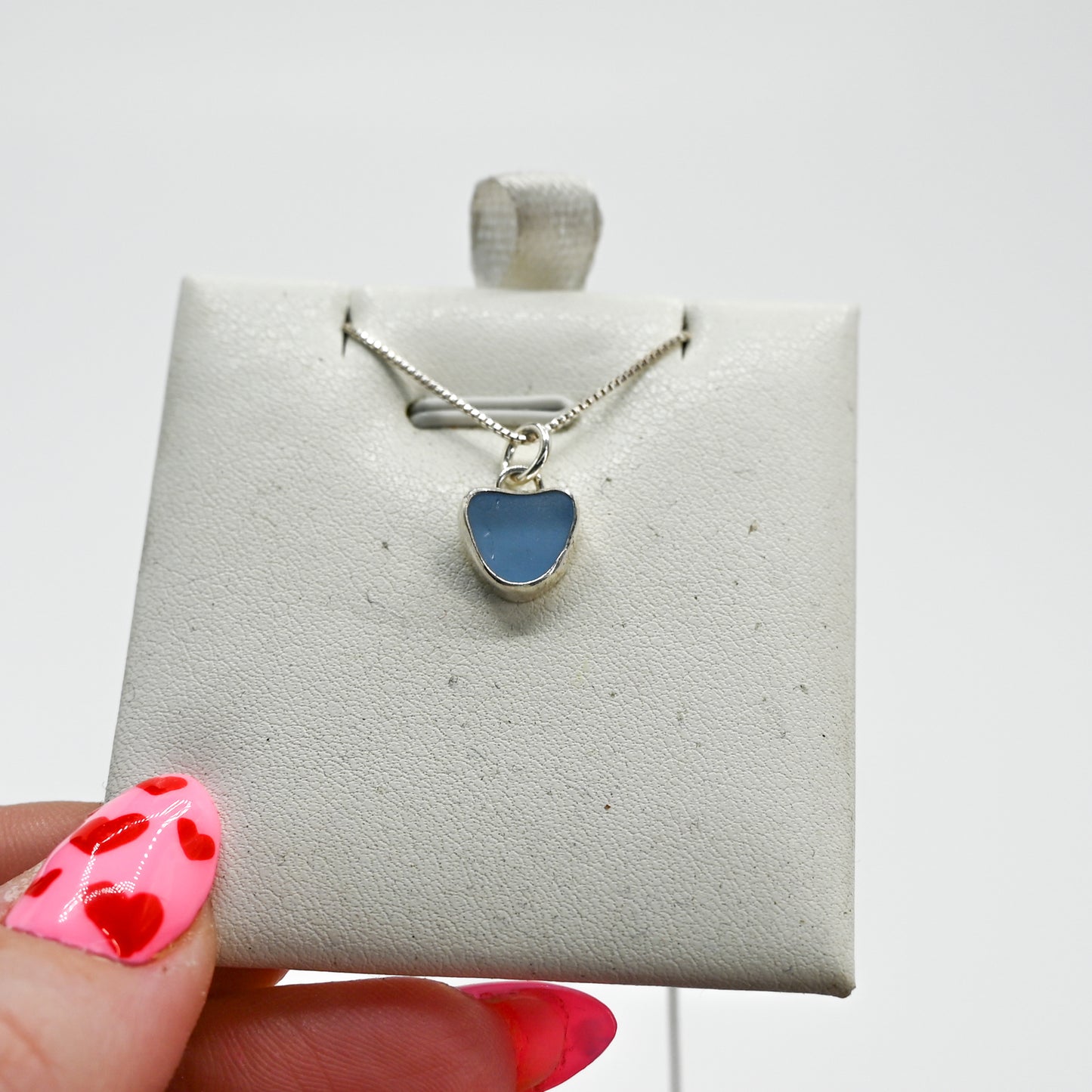 Cornflower sea glass heart necklace