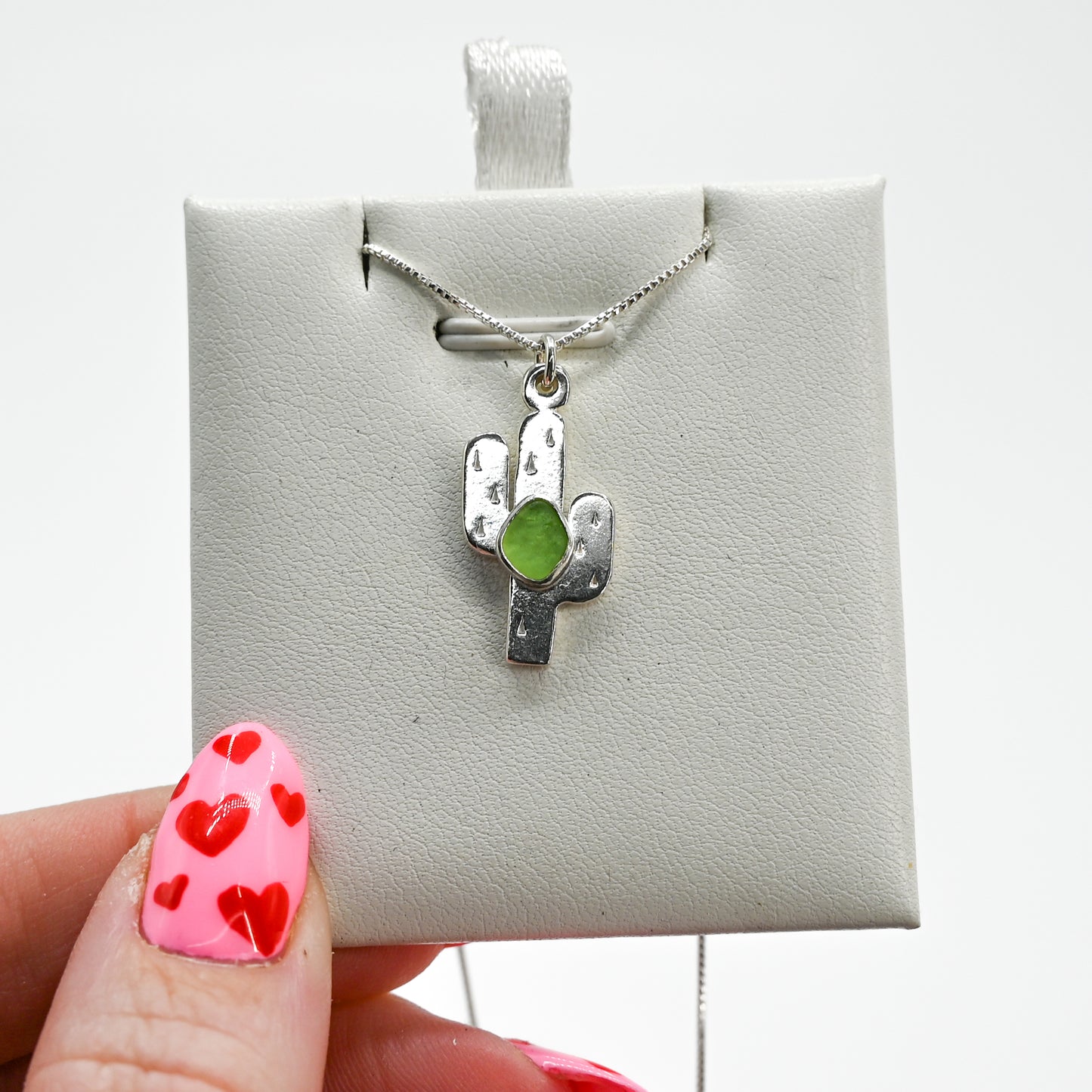Cactus and lime green sea glass necklace