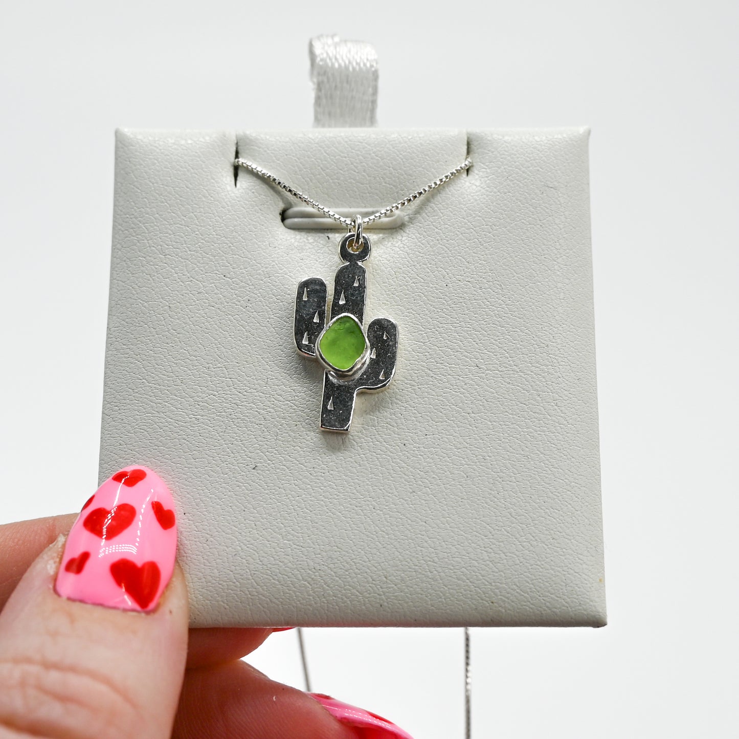 Cactus and lime green sea glass necklace