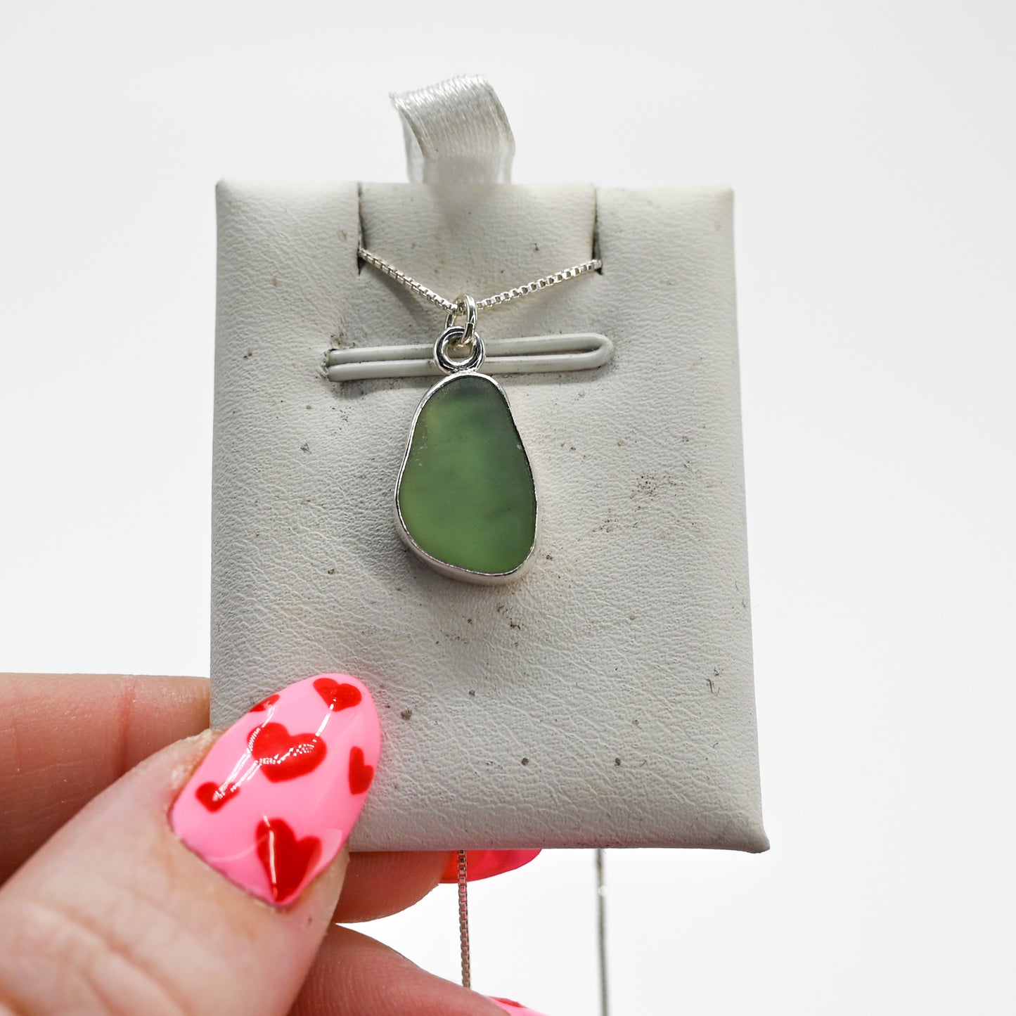 Sage green sea glass necklace