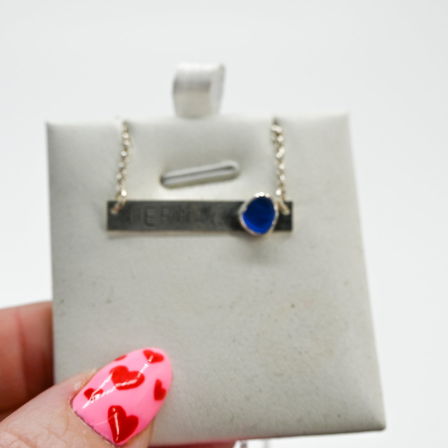 Mermaid bar necklace with cobalt sea glass necklace