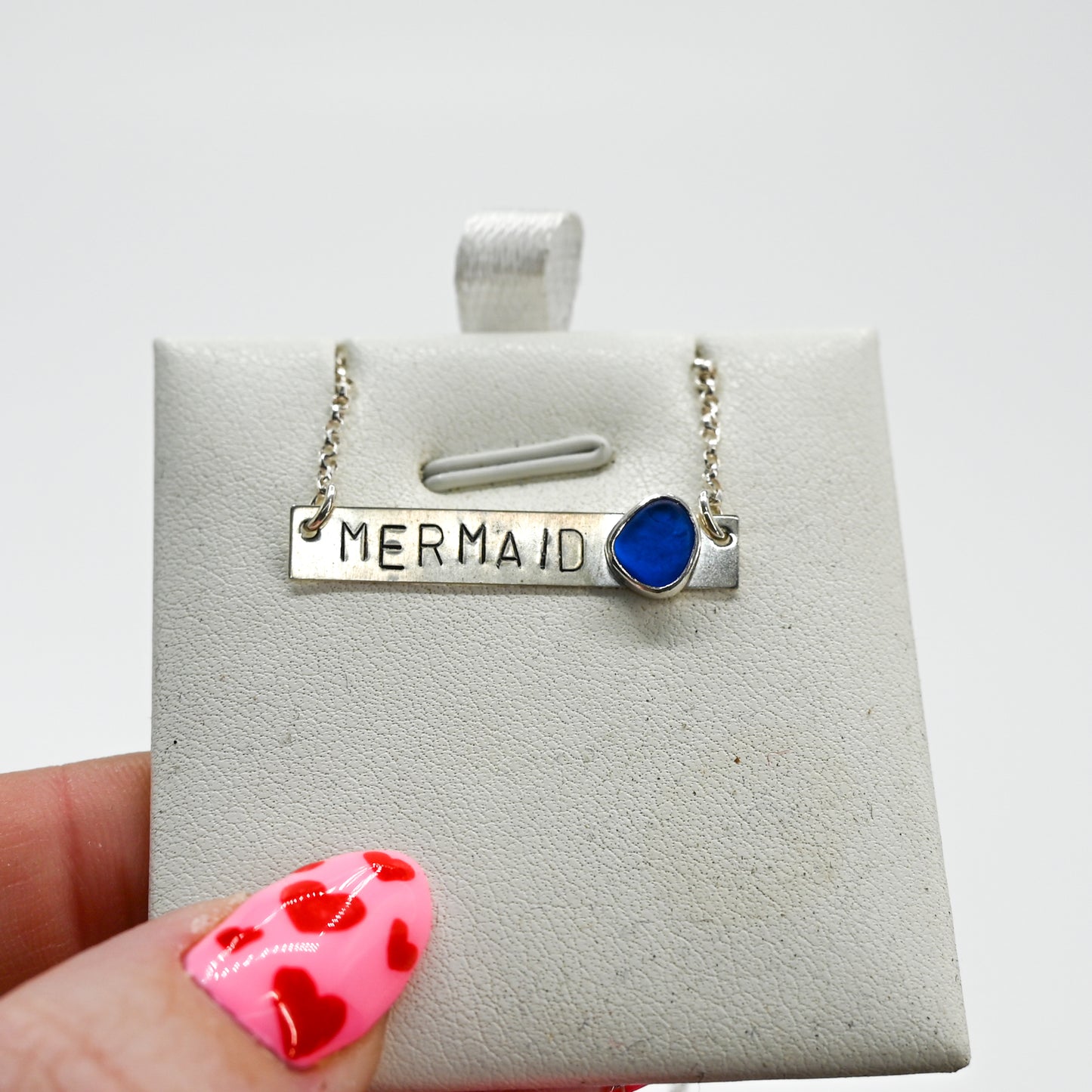 Mermaid bar necklace with cobalt sea glass necklace