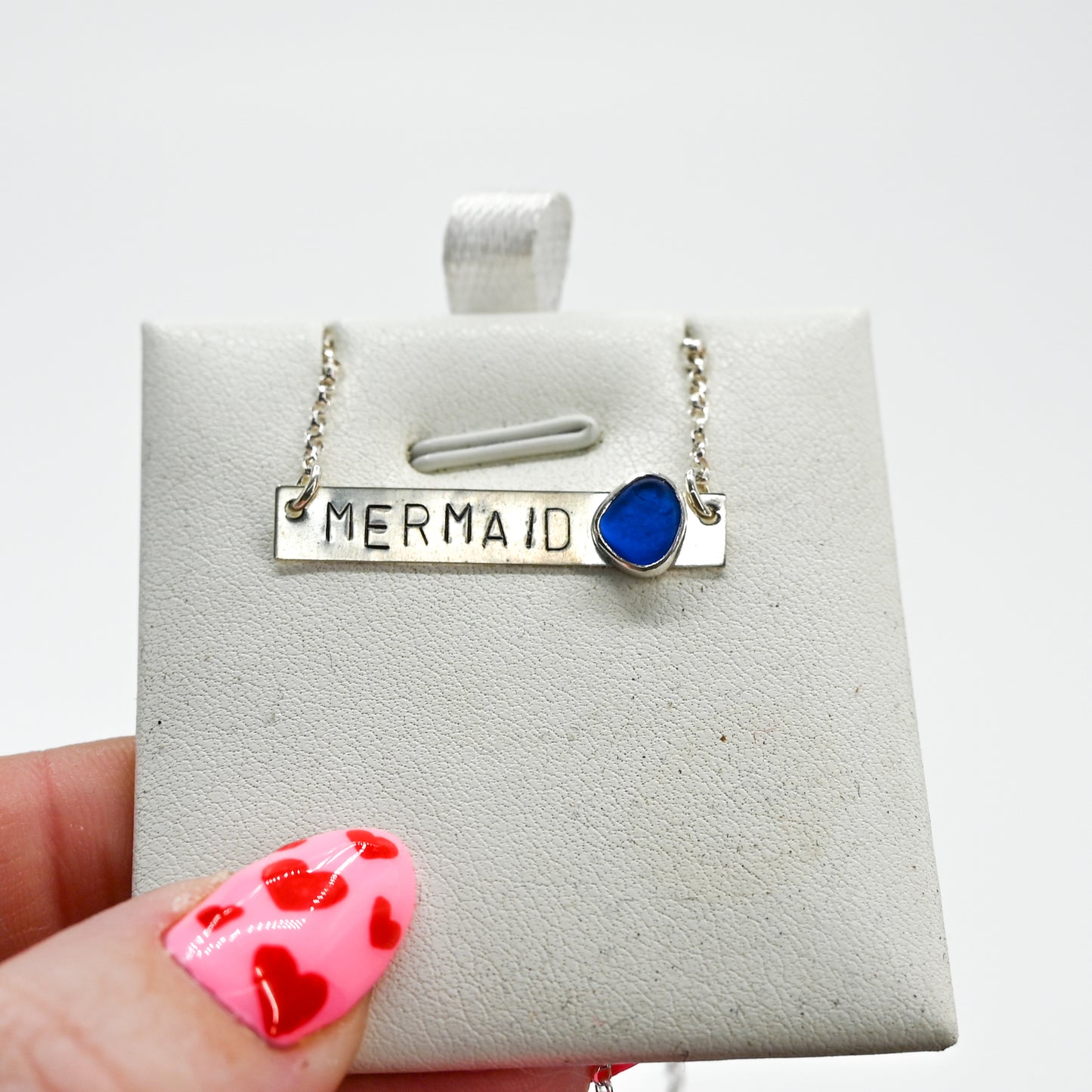 Mermaid bar necklace with cobalt sea glass necklace