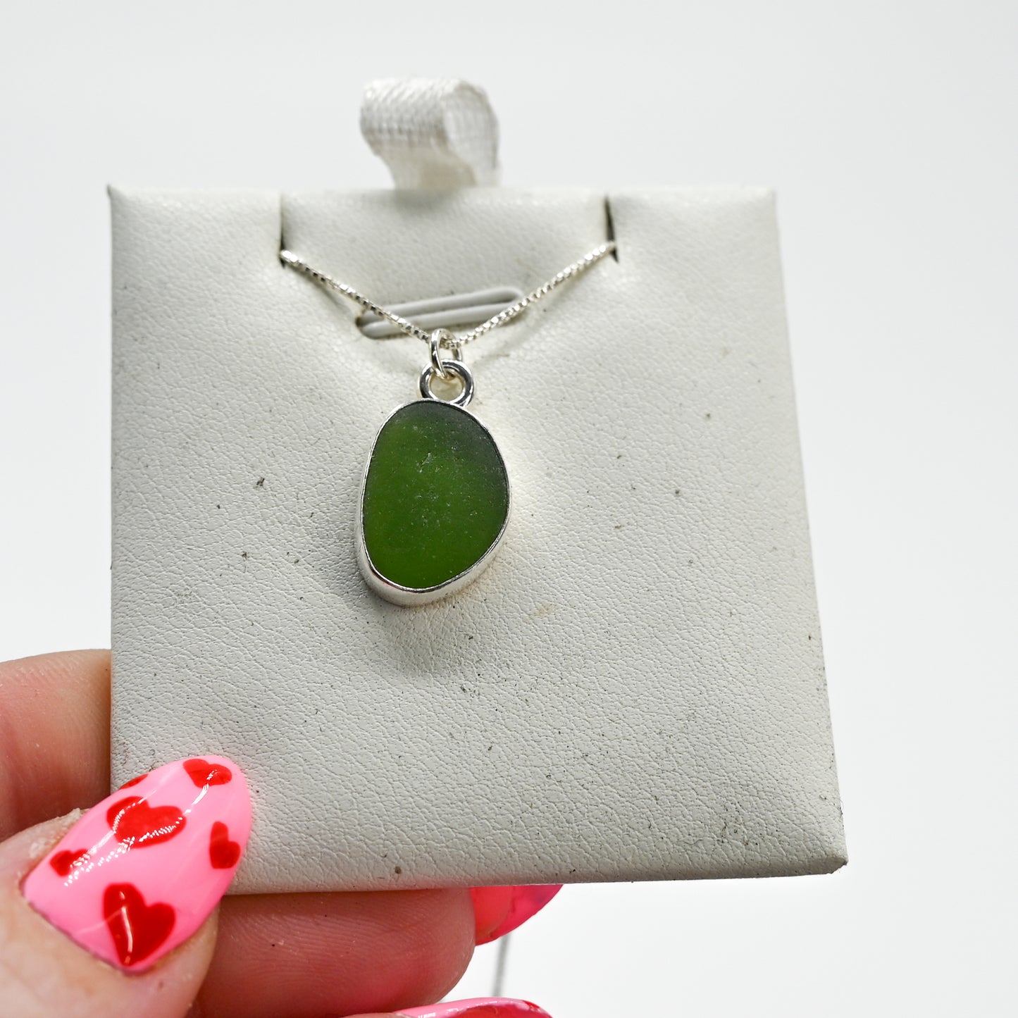 Olive green sea glass necklace
