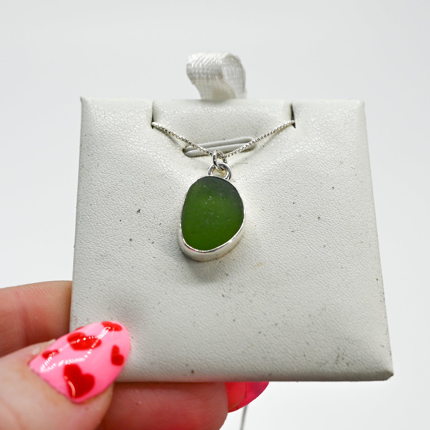 Olive green sea glass necklace