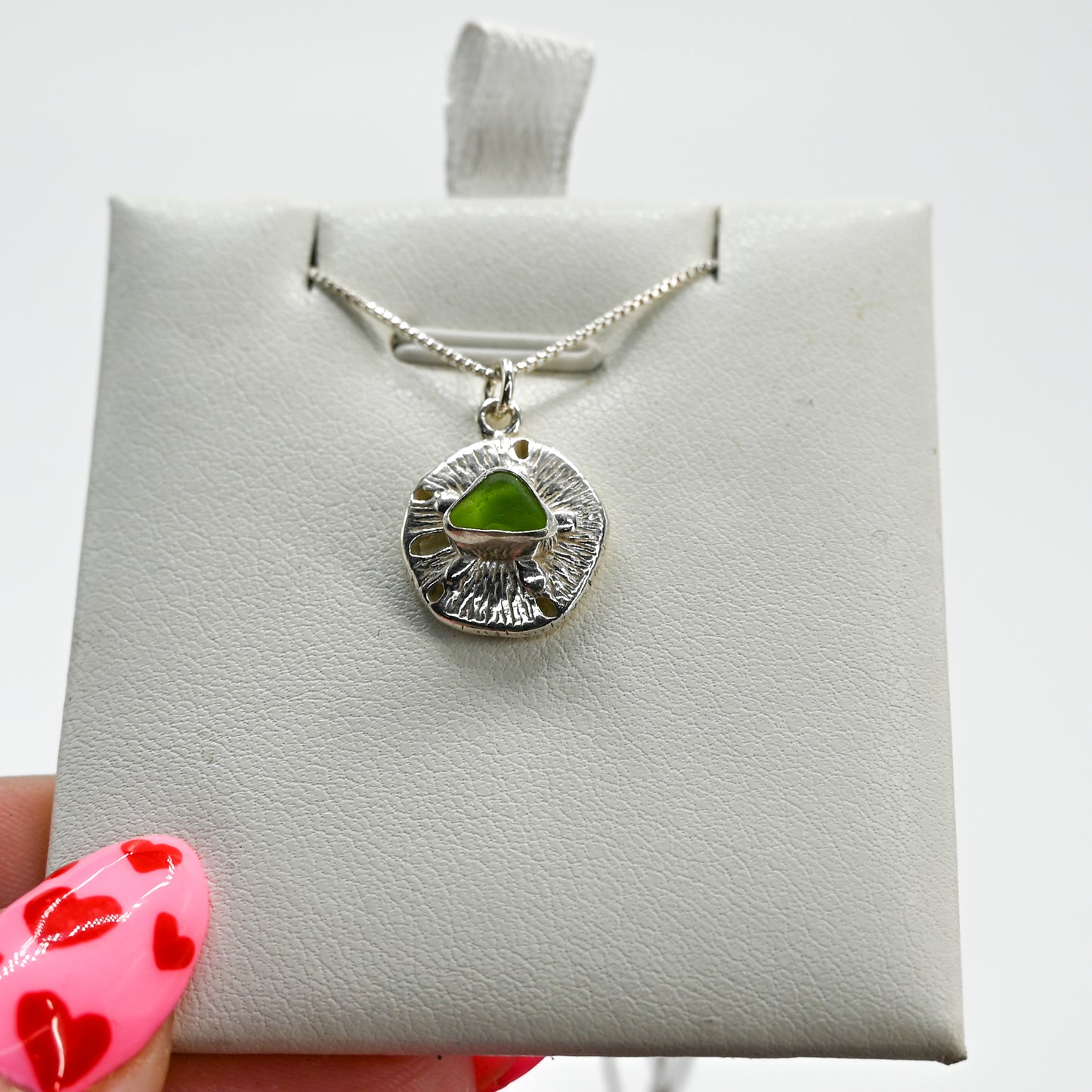 Lime green sea glass sand dollar necklace