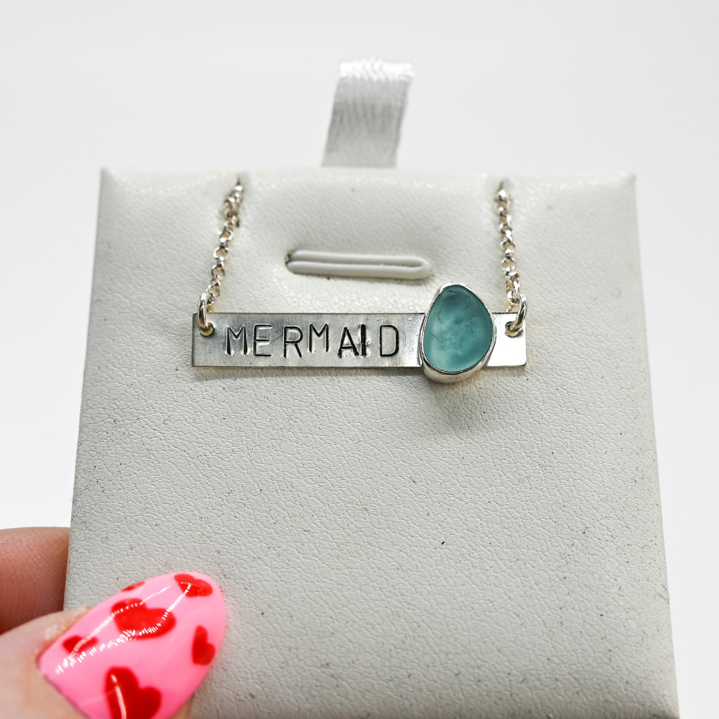 Mermaid bar necklace aqua sea glass necklace