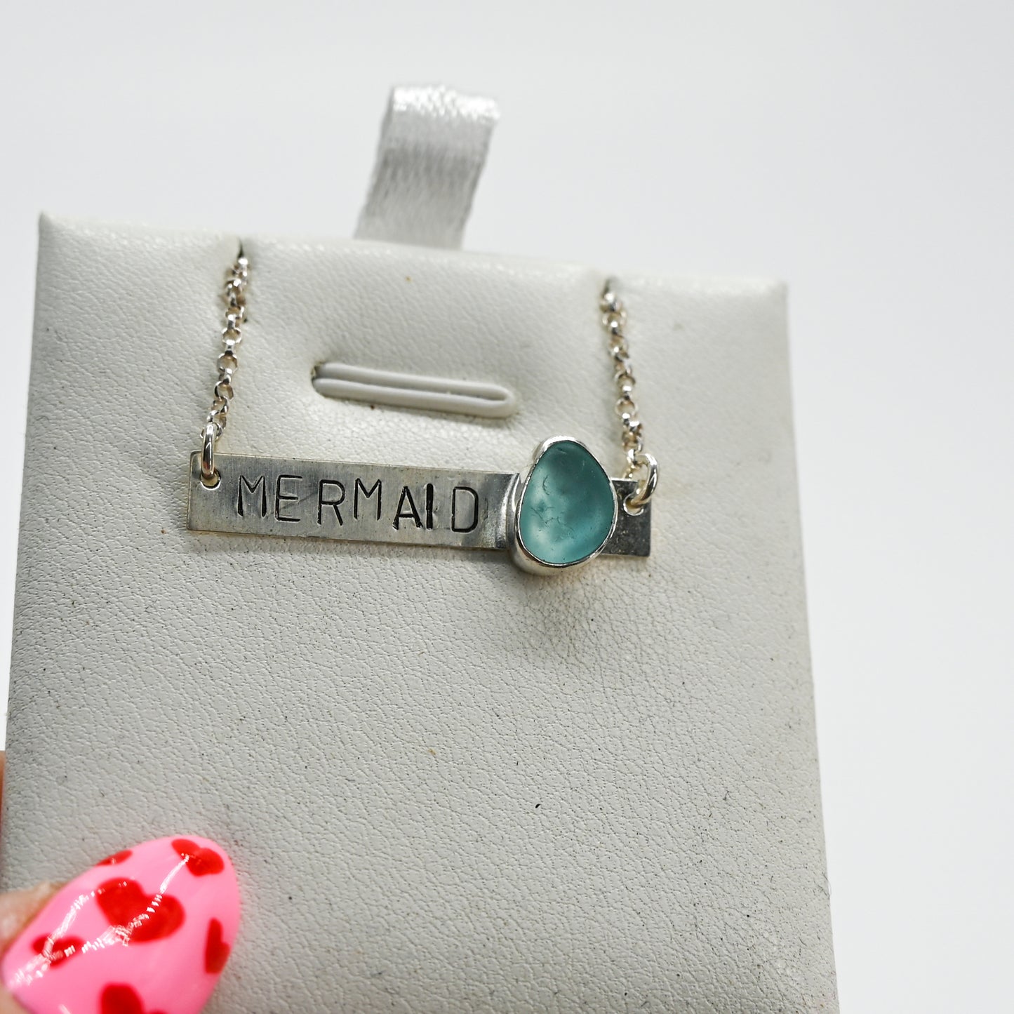 Mermaid bar necklace aqua sea glass necklace