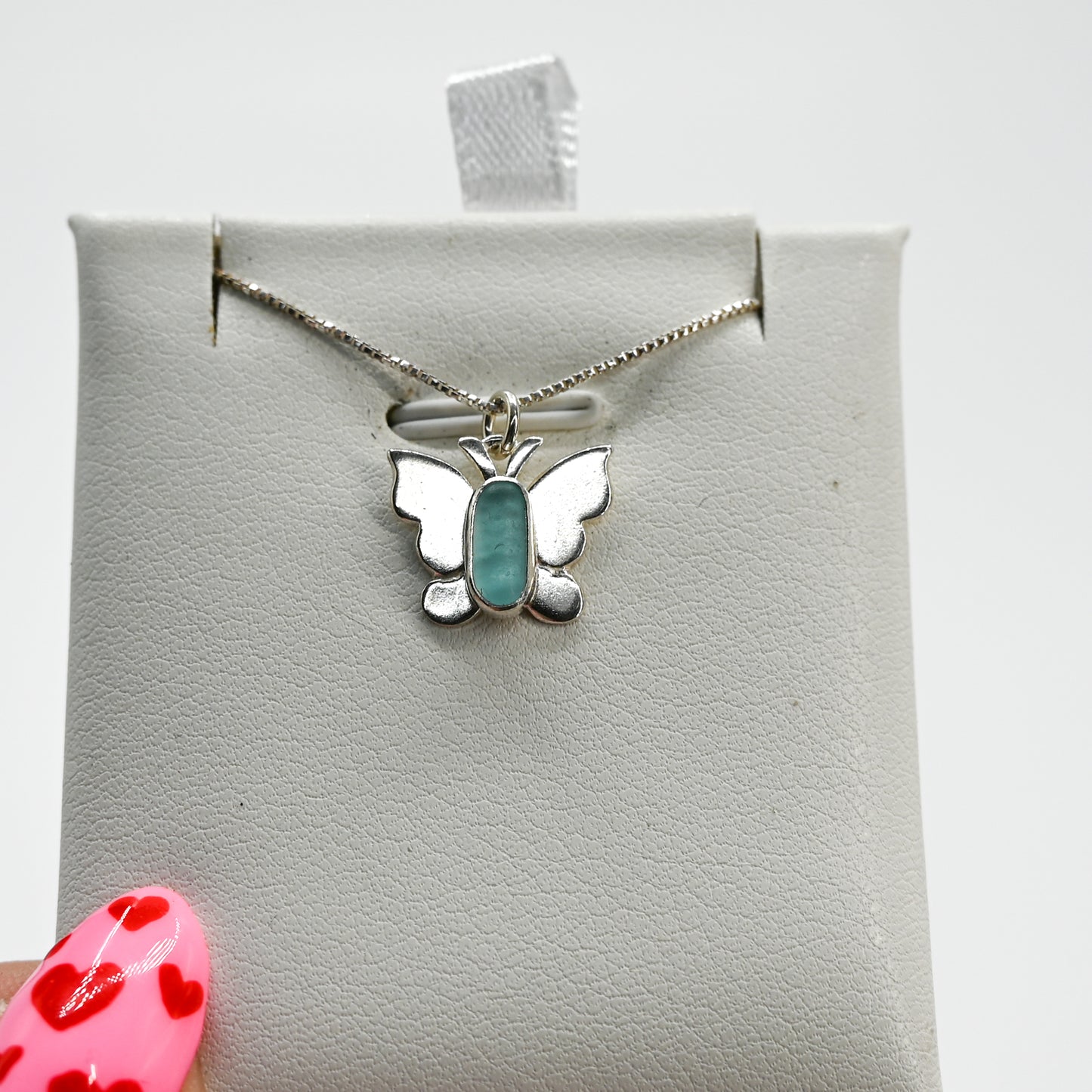 Butterfly with aqua sea glass necklace
