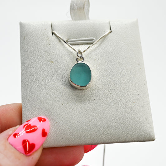 Aqua sea glass necklace
