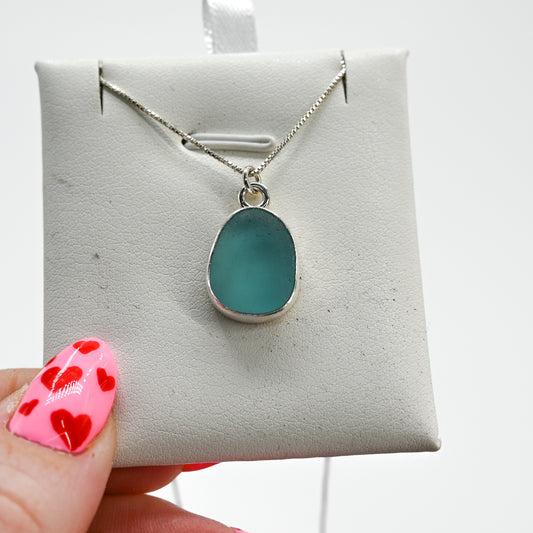 Aqua sea glass necklace