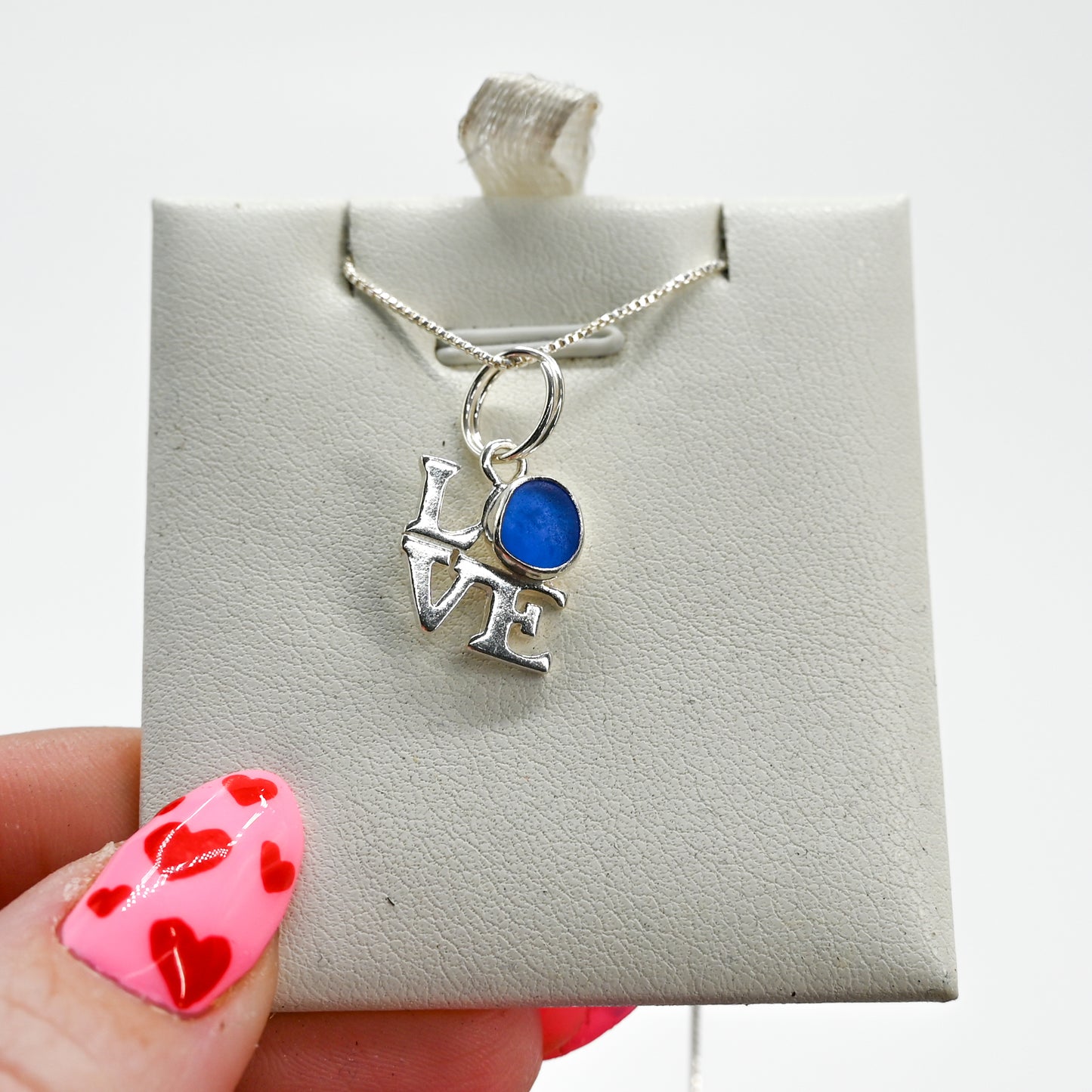 Love with cobalt sea glass necklace