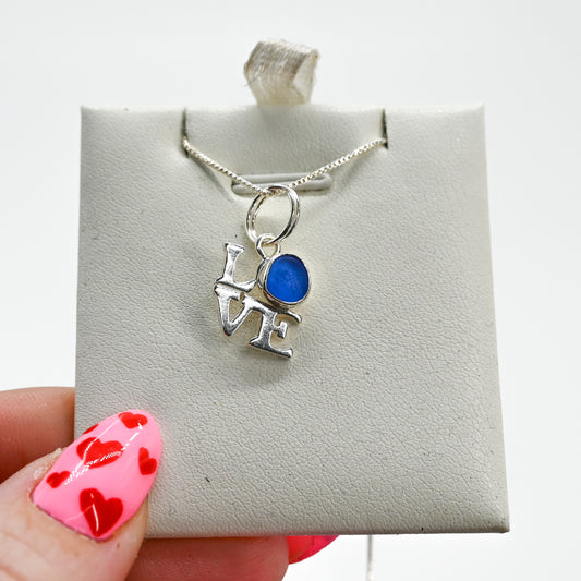 Love with cobalt sea glass necklace