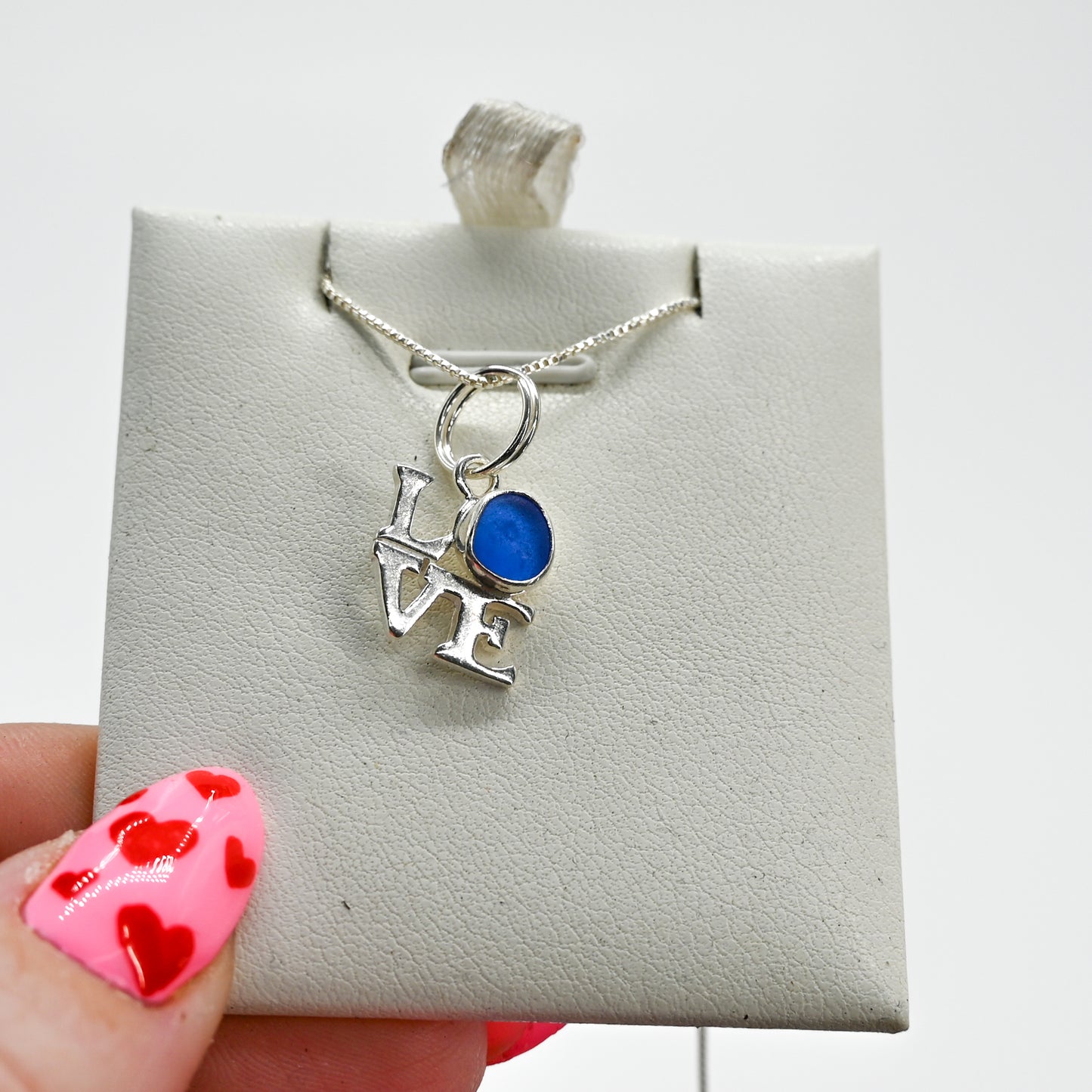 Love with cobalt sea glass necklace