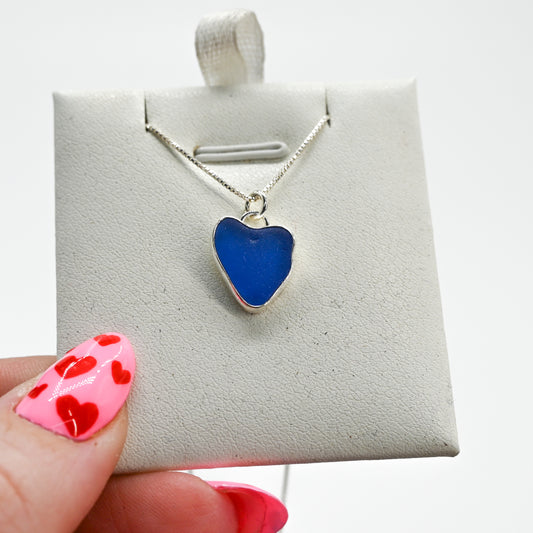 Cornflower sea glass heart necklace