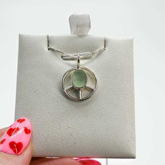 Peace sign with sea foam sea glass necklace