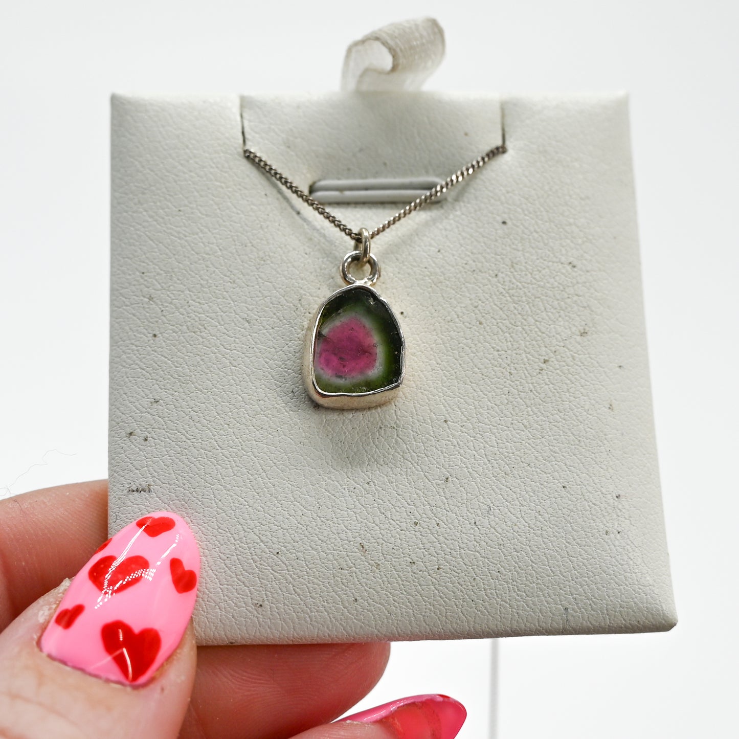 Watermelon tourmaline slice necklace