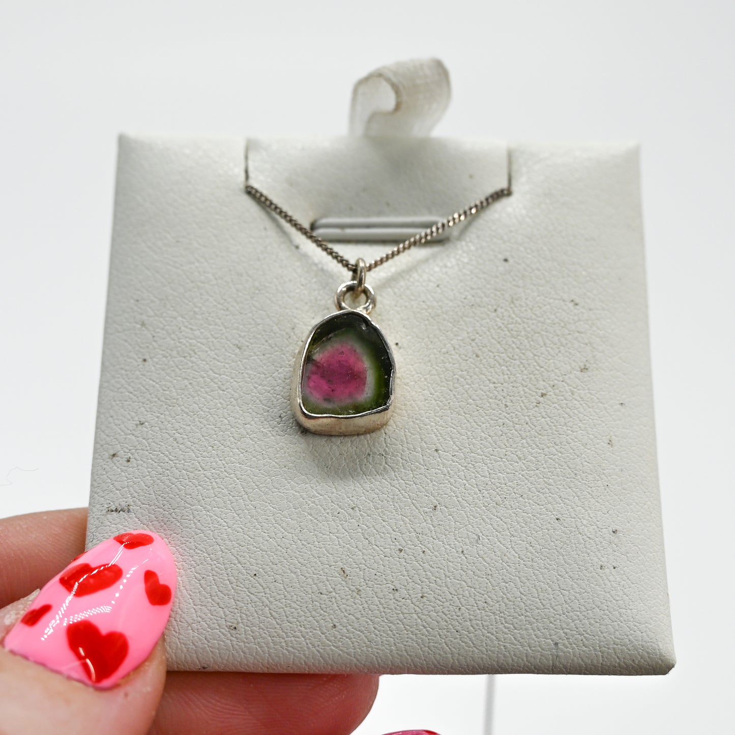 Watermelon tourmaline slice necklace