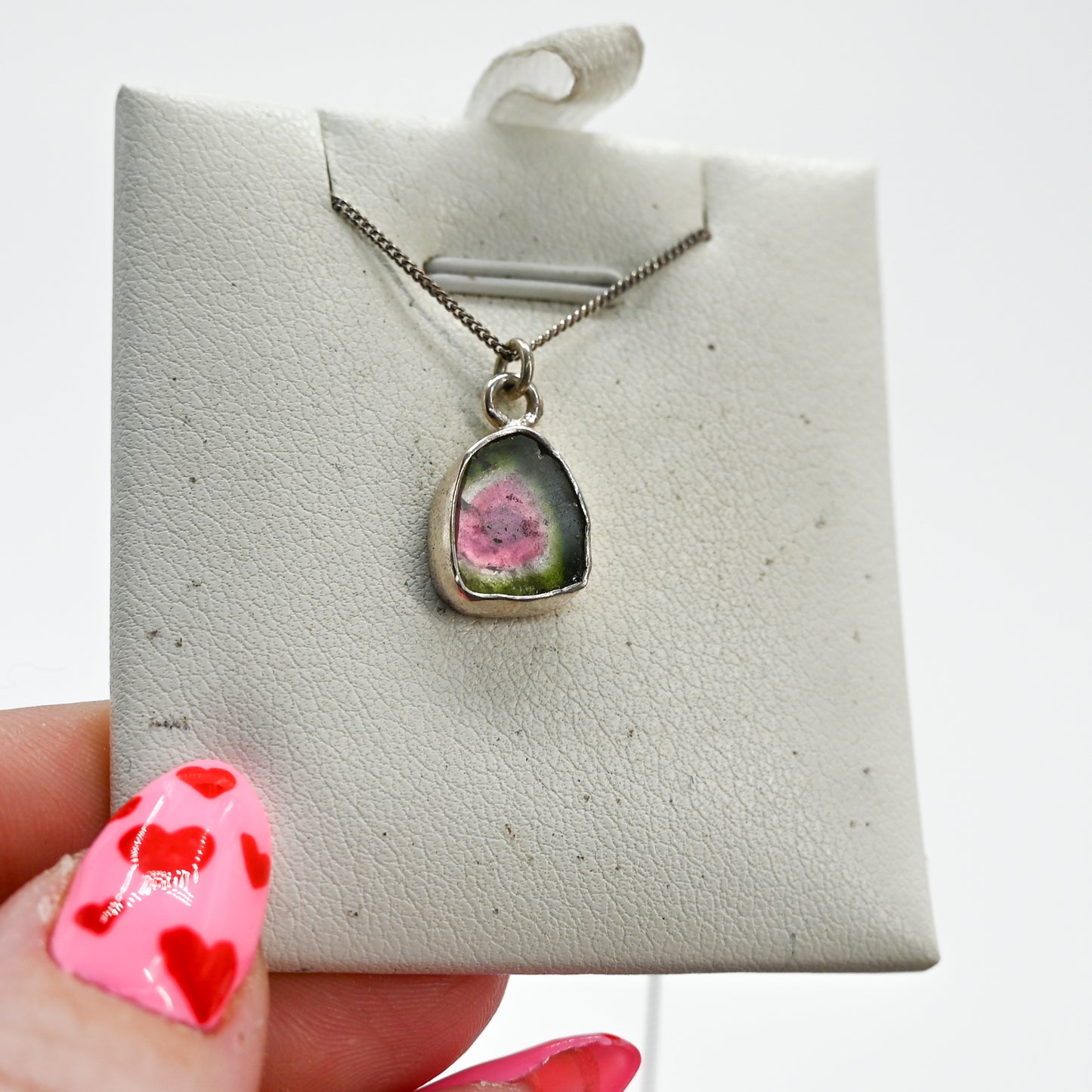 Watermelon tourmaline slice necklace
