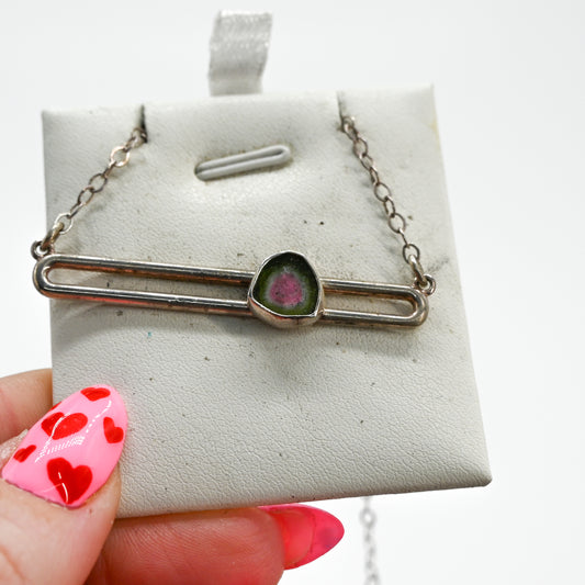 Watermelon tourmaline bar necklace
