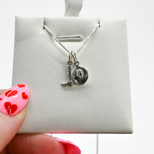 Cowgirl boot and hat charm  necklace
