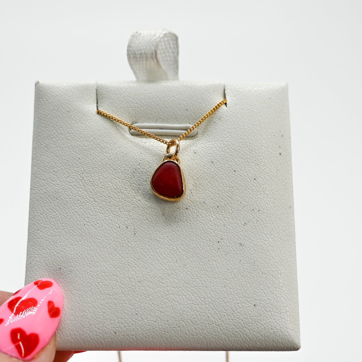 Gold fill red sea glass necklace