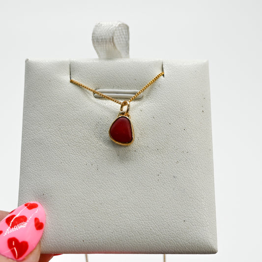 Gold fill red sea glass necklace