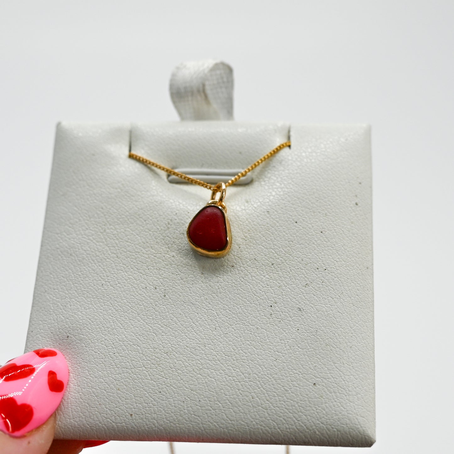 Gold fill red sea glass necklace