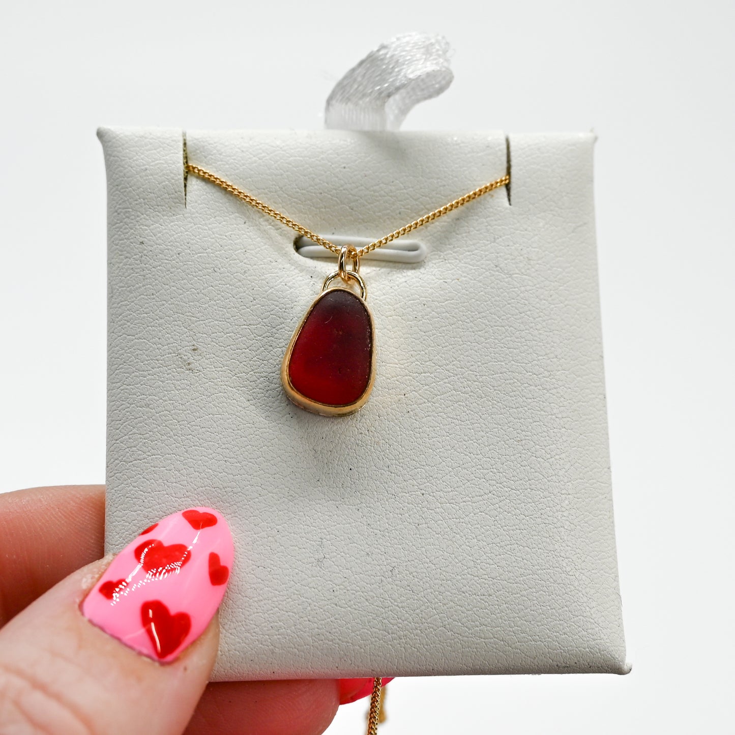 Gold fill red sea glass necklace