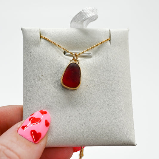 Gold fill red sea glass necklace