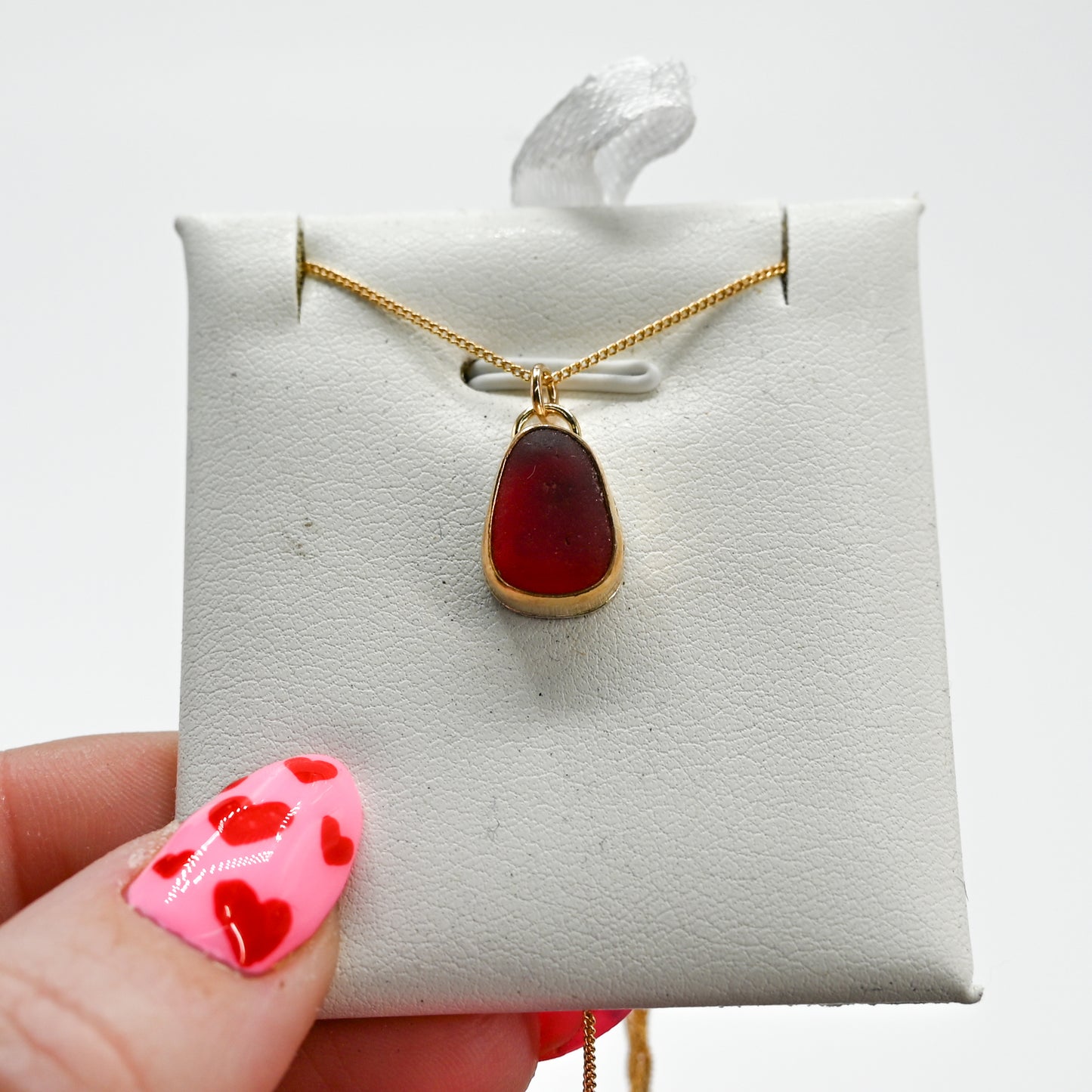 Gold fill red sea glass necklace