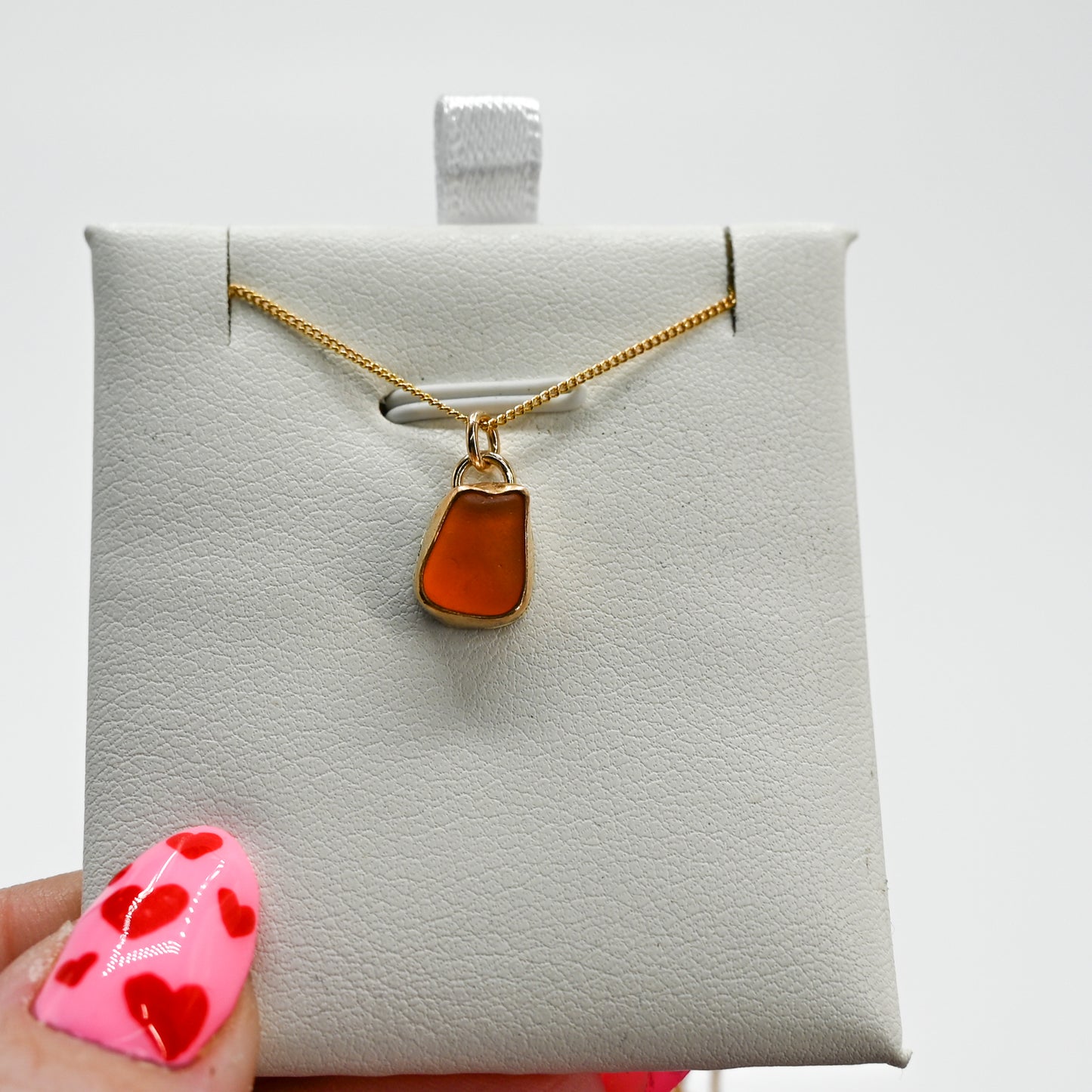 Gold fill very rare orange sea glass necklace