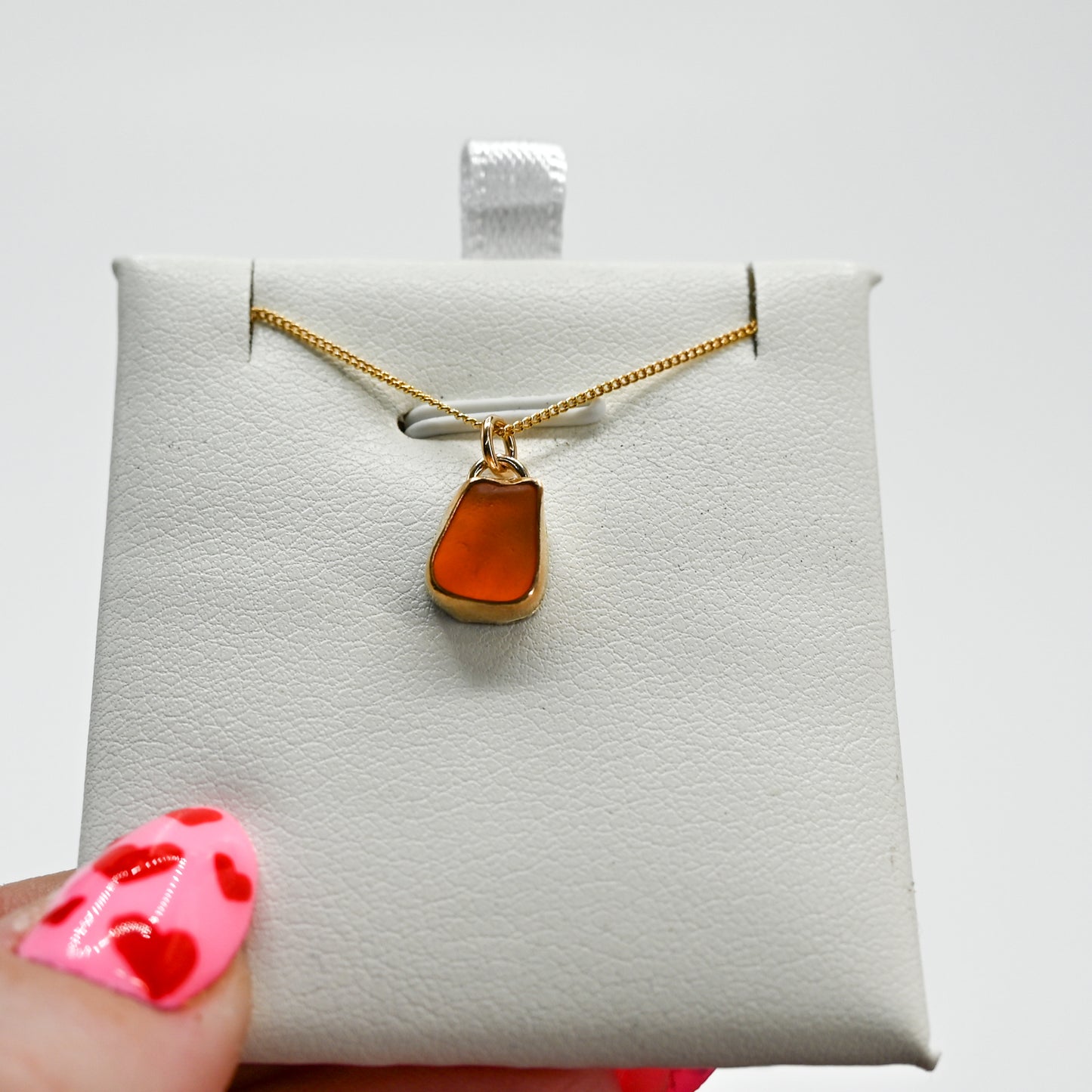 Gold fill very rare orange sea glass necklace