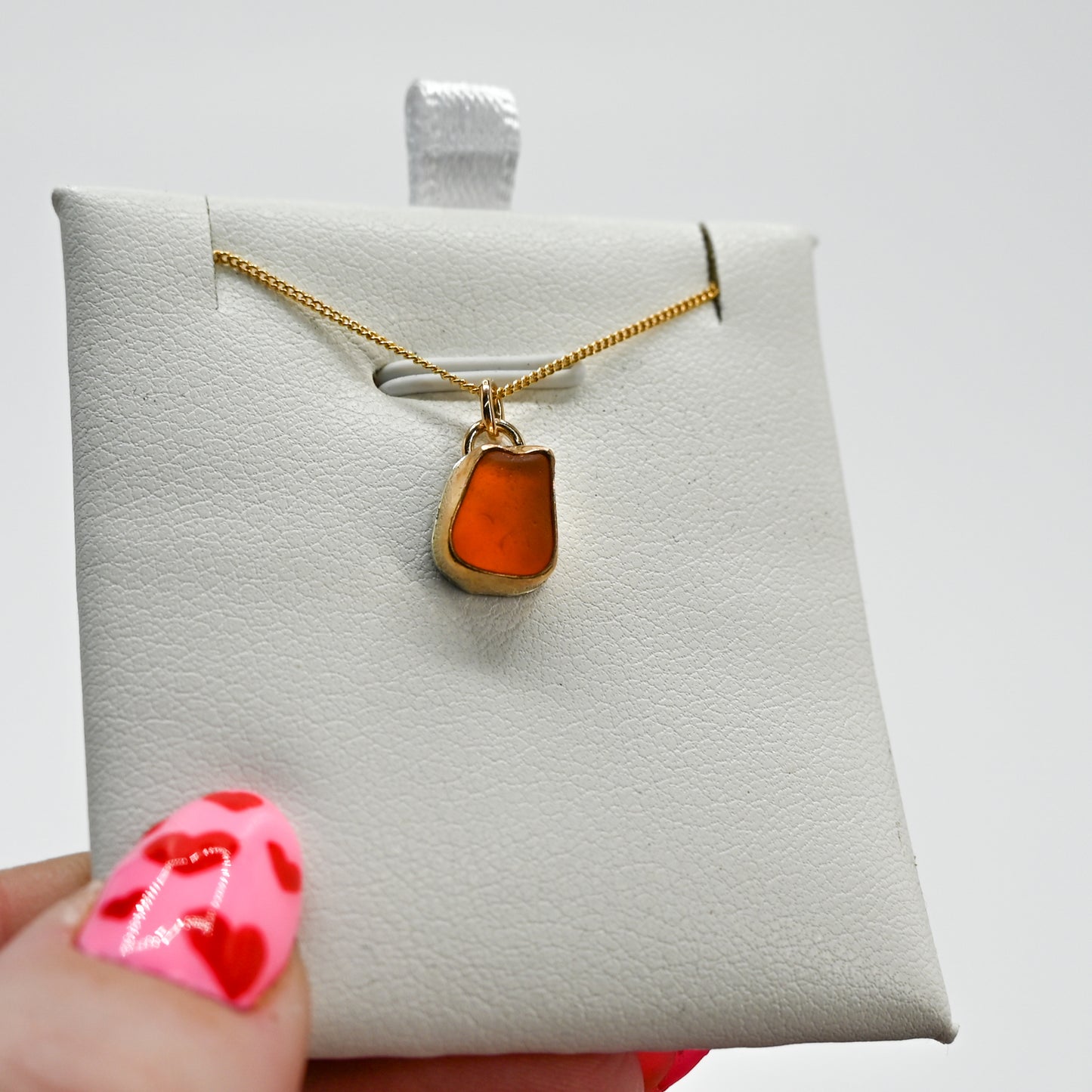 Gold fill very rare orange sea glass necklace