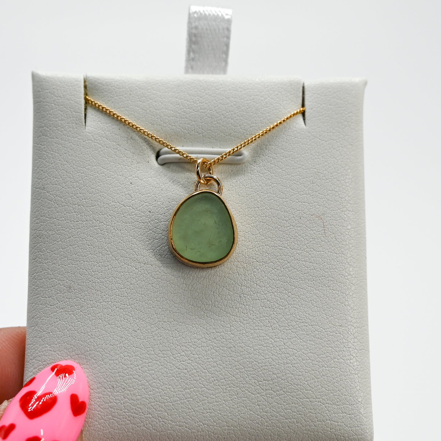 Gold fill sea foam green sea glass necklace