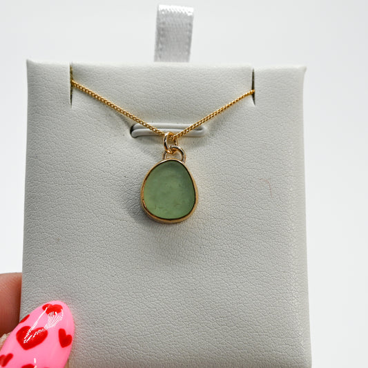 Gold fill sea foam green sea glass necklace