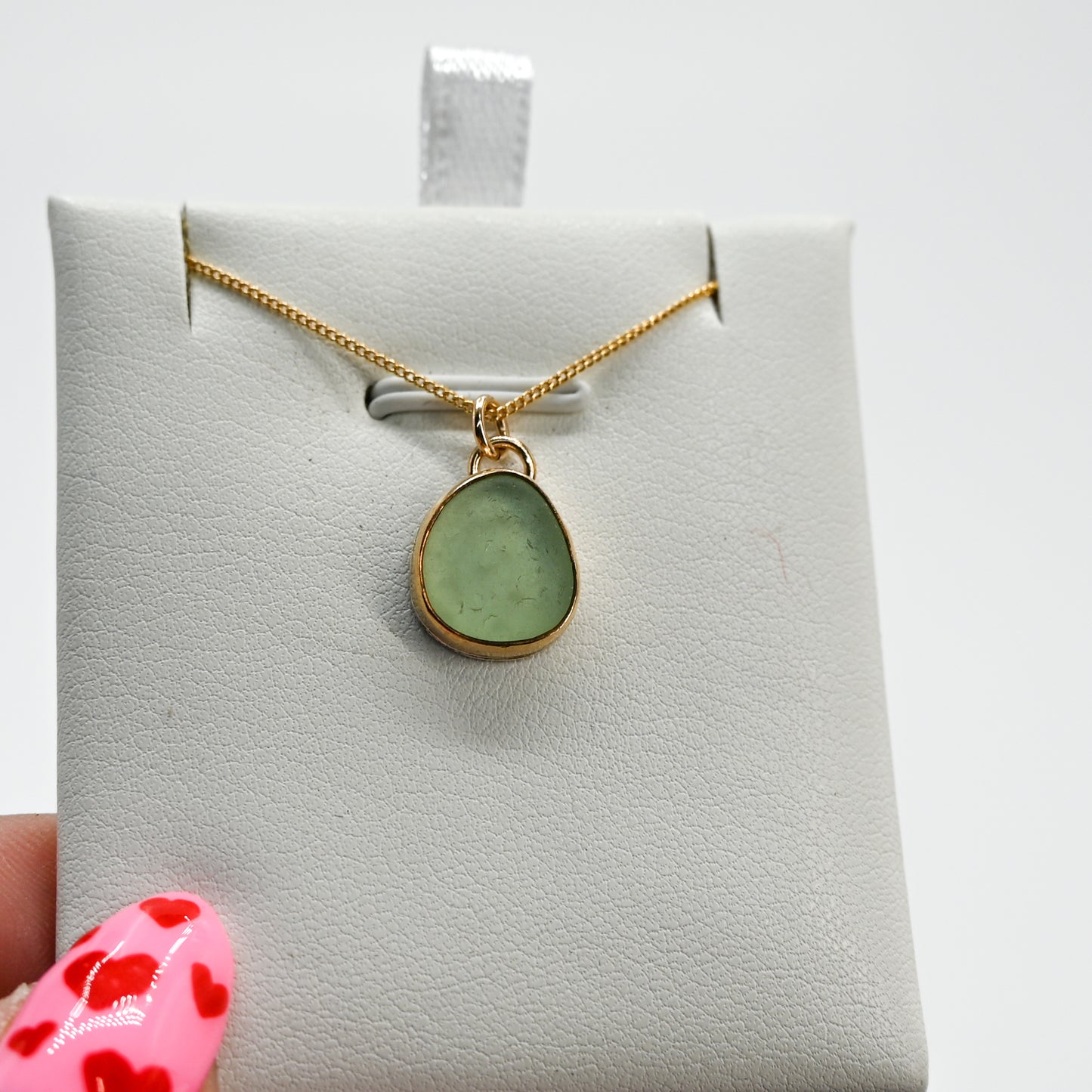 Gold fill sea foam green sea glass necklace