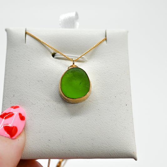 Gold fill xl lime green sea glass necklace