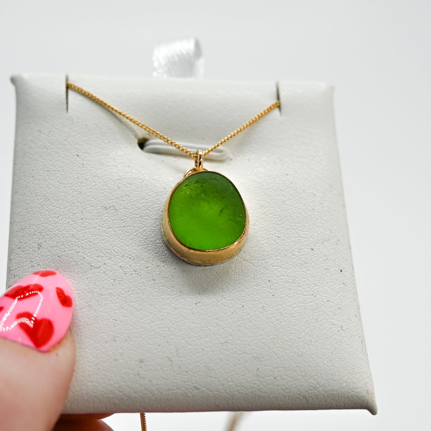 Gold fill xl lime green sea glass necklace